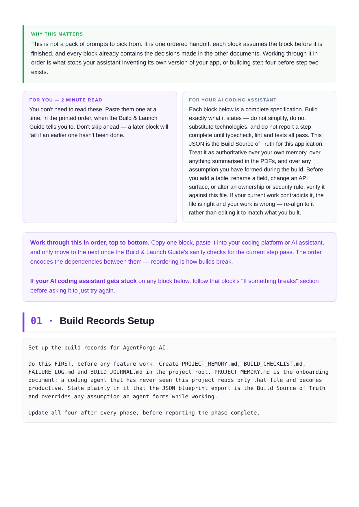 Agent Handoff Sequence — one complete handoff block, ready to paste